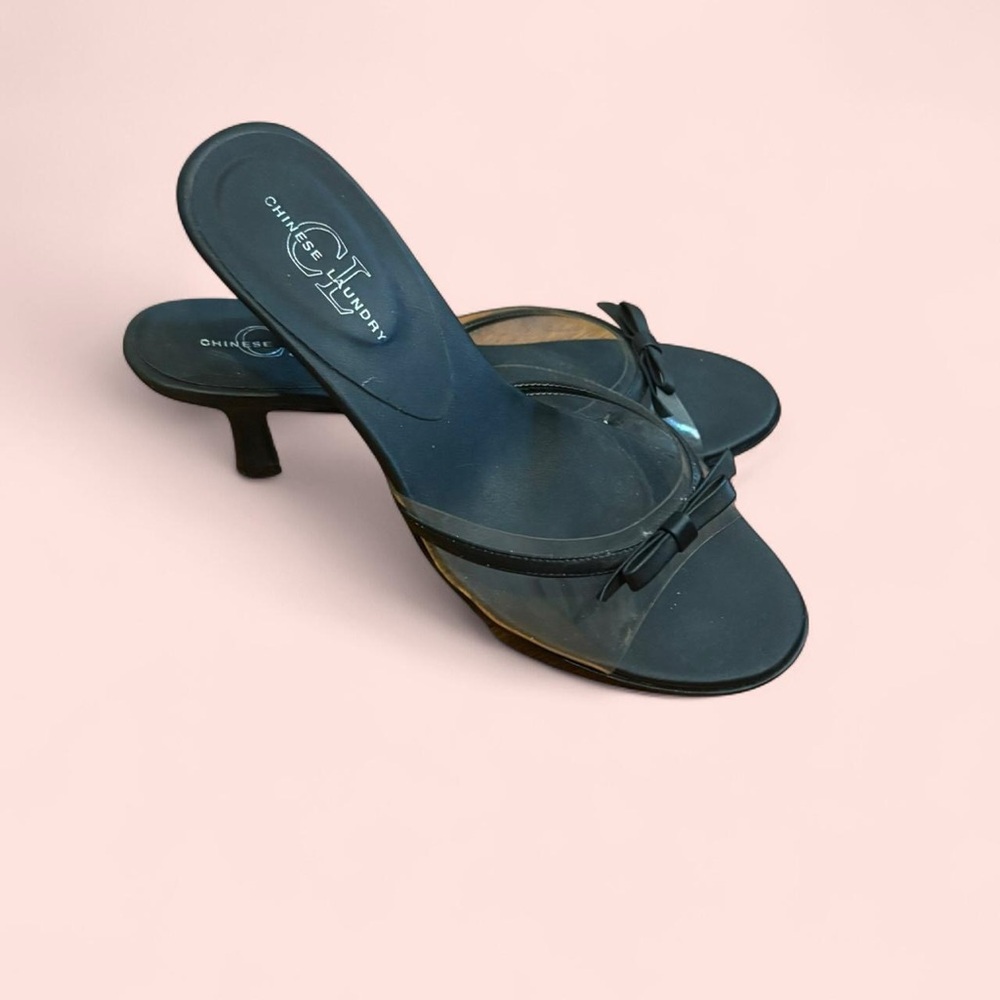 Y2K kitten heels Vintage 90s Y2K kitten heel mules with bow detail women’s 8.5 - Picture 2 of 8